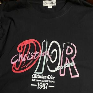 Dior Black Tee with Multicolor Logo